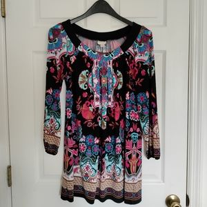 BEIGE by ECI Misses size S 3/4 sleeve colorful tunic